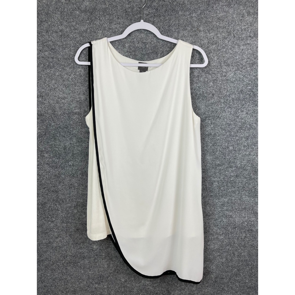 Travelers by Chico's Tank Top Women's 2 White Asymmetrical Contrast Trim